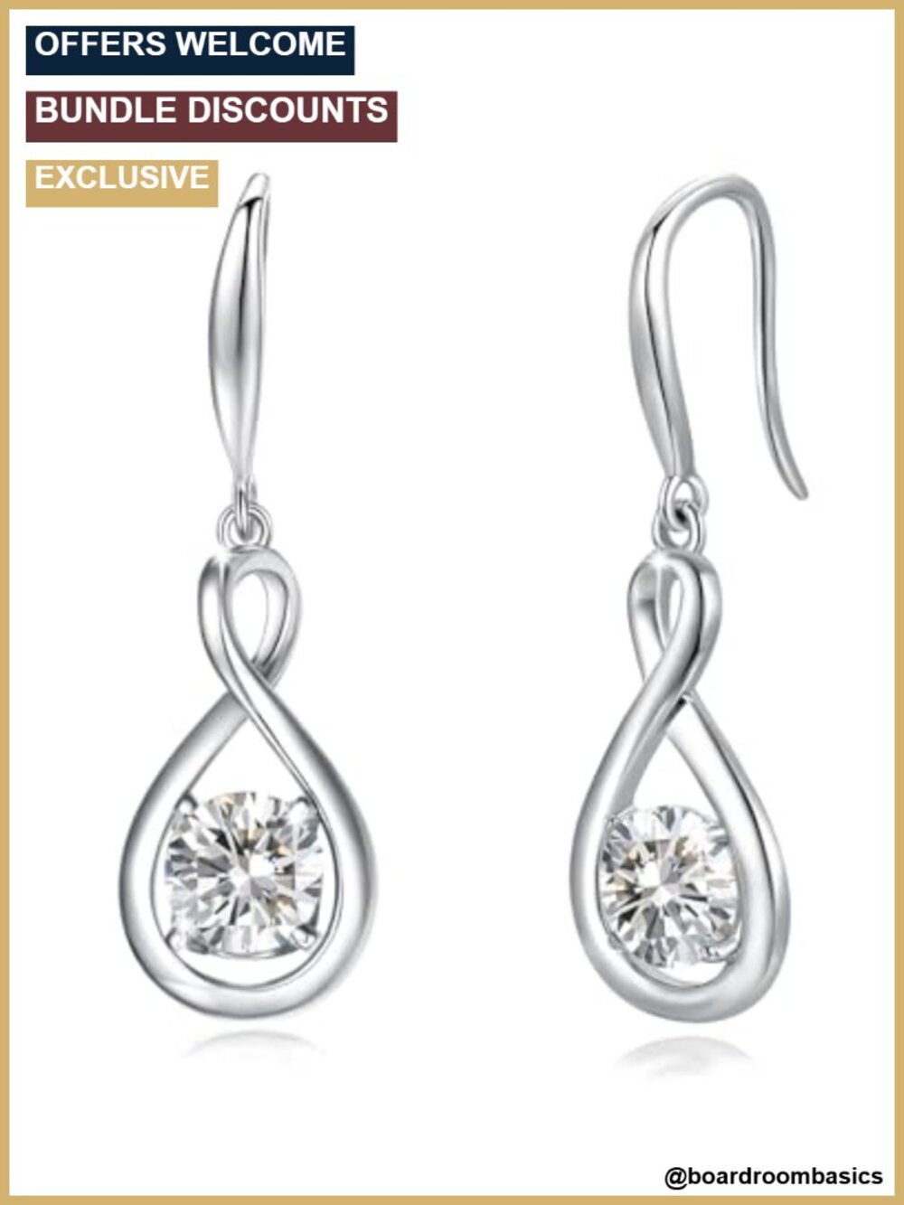 Dangle Drop Earrings 925 Sterling Silver White Gold Plated Infinity Birthstone